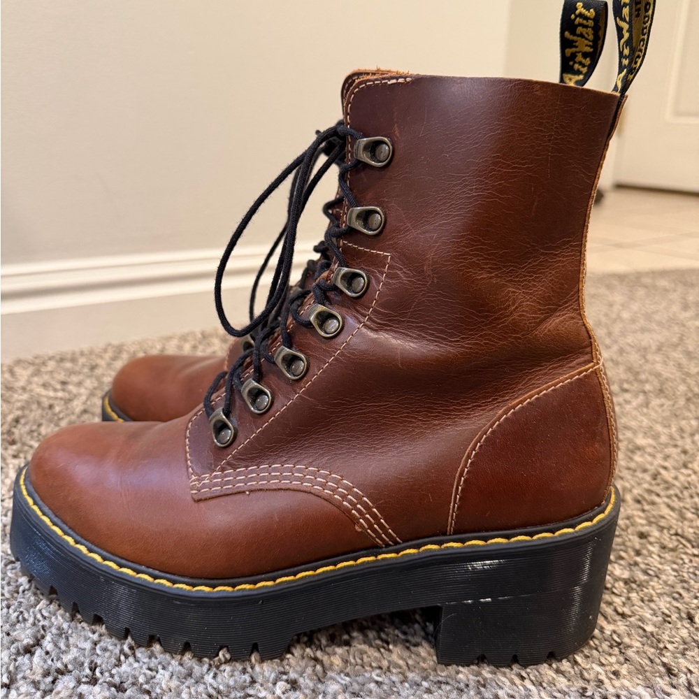 Dr Martens Leona Combat Boot Saddle Tan